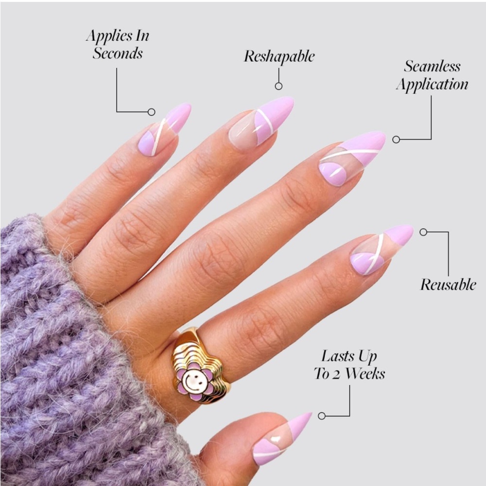 Glamnetic Press On Nails Purple Power Semi-Transparent Medium Almond Nails NEW - Picture 1 of 8